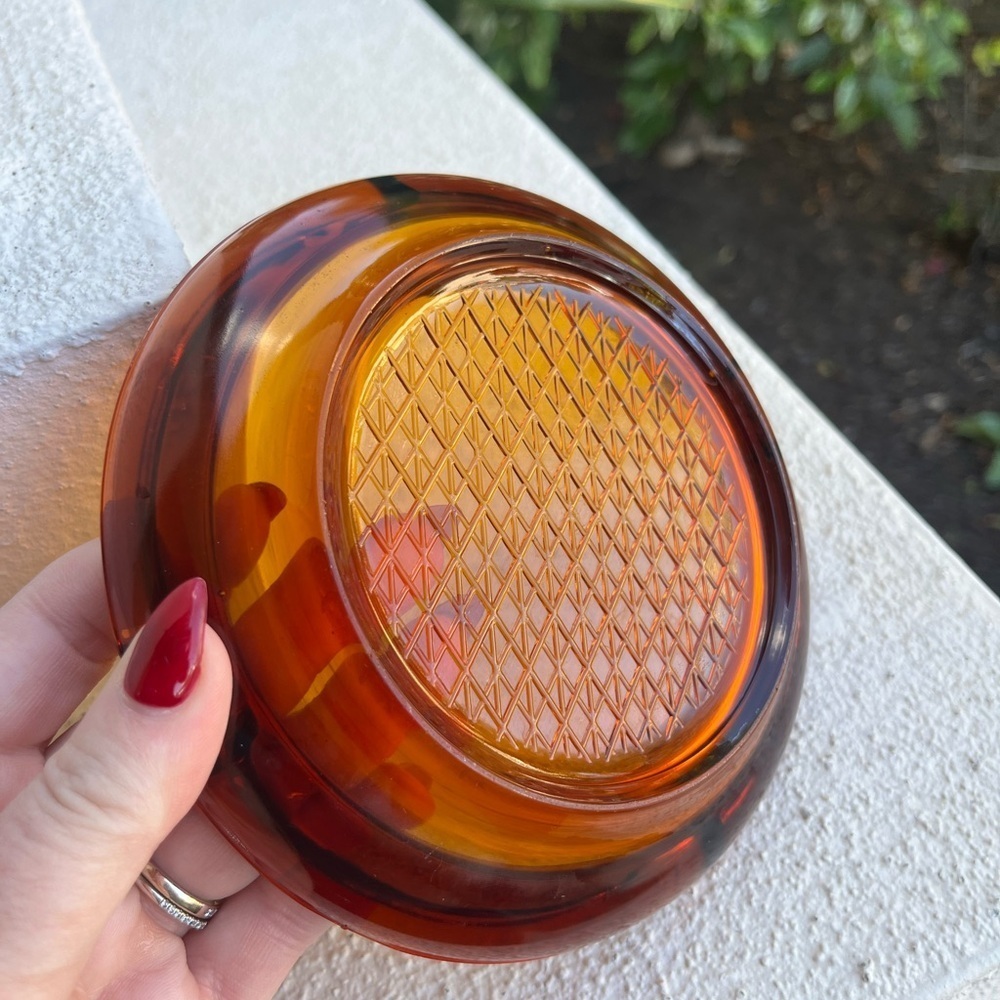 VTG 1960-70s Mid-Century Modern Amber Heavy Glass Ashtray Round 6" Cigars Prop - Picture 8 of 11